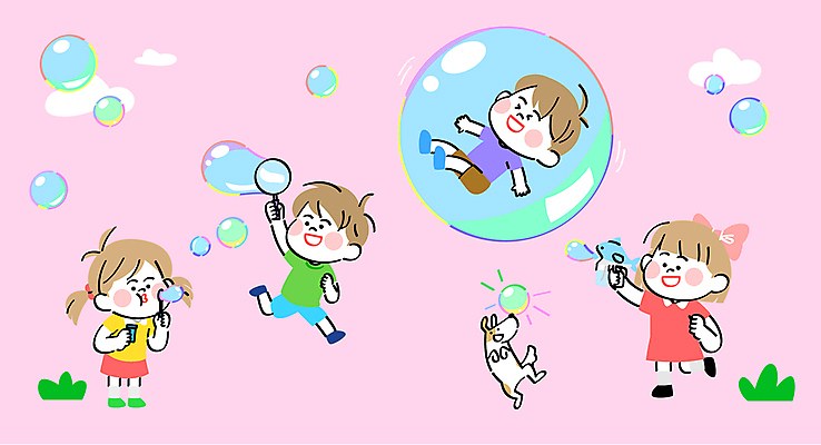 전신 여자 기념일 남자 어린이 일러스트 들기 소녀 소년 여러명 축하 비눗방울 강아지 떠있는 어린이날 불기 풍선 어린이만 국내일러스트 AI파일 다수 컨셉 모션 사람 이벤트 반려동물 개 파일형식 벡터