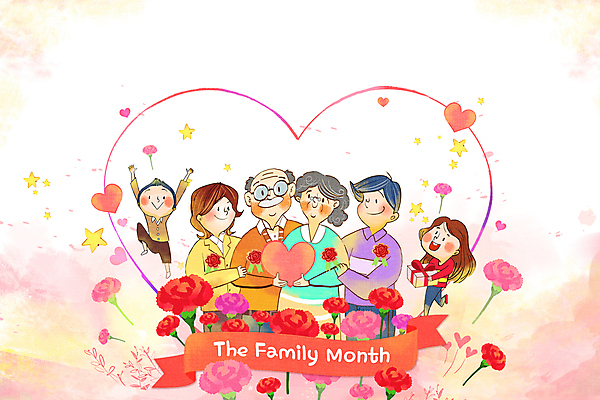 PSD 노년 별 리본 어린이 분홍색 일러스트 가족 엄마 들기 소녀 소년 여러명 성인 선물상자 부모 하트 아빠 카네이션 가정의달 국내일러스트 자연요소 모양 여자 남자 꽃 컬러 다수 관계 모션 선물 사람 상자 5월 파일형식