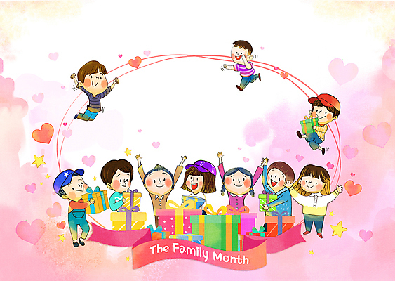 PSD 학생 별 리본 어린이 분홍색 일러스트 들기 소녀 소년 여러명 선물상자 만세 어린이날 가정의달 어린이만 국내일러스트 자연요소 여자 기념일 남자 컬러 다수 모션 선물 사람 상자 5월 파일형식