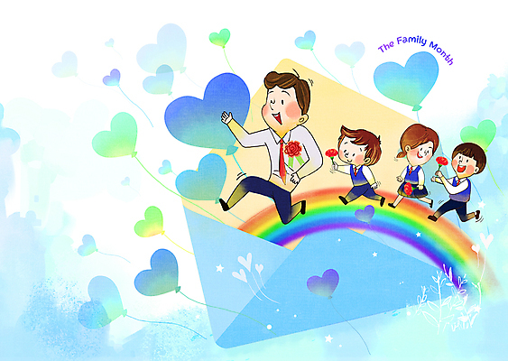 PSD 학생 어린이 무지개 일러스트 편지봉투 들기 소녀 소년 여러명 성인 걷기 교사 하트 스승의날 카네이션 가정의달 국내일러스트 자연요소 모양 직업 여자 기념일 남자 꽃 다수 모션 봉투 사람 5월 편지 파일형식