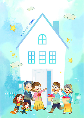 PSD 노년 별 어린이 일러스트 가족 주택 들기 소녀 소년 여러명 성인 부모 걷기 가리킴 어버이날 카네이션 감사 꽃바구니 가정의달 국내일러스트 자연요소 여자 기념일 남자 꽃 감정 다수 관계 모션 사람 손짓 건물 바구니 5월 파일형식