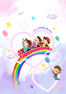 PSD 구름 어린이 무지개 일러스트 소녀 소년 여러명 만세 잡기 떠있는 놀이기구 승차 어린이날 가정의달 풍선 어린이만 국내일러스트 자연요소 여자 기념일 남자 다수 모션 사람 5월 파일형식