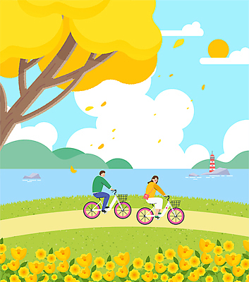 전신 나무 구름 커플 여자 남자 바다 꽃밭 데이트 일러스트 봄꽃 하늘 나뭇잎 산 등대 미소 잔디 성인 두명 태양 자전거 봄풍경 바위 승차 성인만 흩날리기 국내일러스트 AI파일 자연요소 식물 꽃 잎 관계 모션 표정 사람 풍경 바이크 봄 돌_바위 파일형식 벡터
