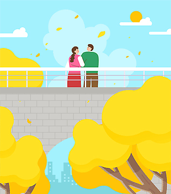 나무 구름 커플 여자 남자 일러스트 난간 하늘 나뭇잎 서기 미소 성인 두명 태양 팔짱 봄풍경 가교 성인만 흩날리기 국내일러스트 AI파일 자연요소 식물 건축물 잎 관계 모션 표정 사람 풍경 봄 파일형식 벡터