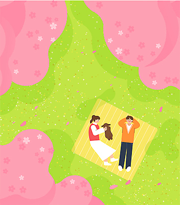 커플 여자 남자 꽃잎 일러스트 그림자 미소 잔디 성인 두명 눕기 눈감음 봄풍경 벚나무 강아지 돗자리 봄소풍 성인만 쓰다듬기 흩날리기 국내일러스트 AI파일 나무 식물 꽃 관계 모션 표정 사람 풍경 반려동물 소풍 봄 벚꽃 개 파일형식 벡터