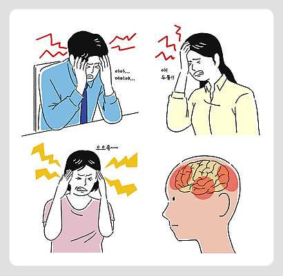 여자 남자 중년 일러스트 사람모양 정장 상반신 성인 세명 머리 고통 잡기 직장인 찡그림 뇌 두통 국내일러스트 AI파일 모양 직업 옷 감정 모션 표정 사람 신체부위 질병 파일형식 벡터