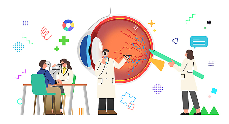 전신 여자 남자 말풍선 의자 일러스트 돋보기 실험 미소 들기 앉기 여러명 성인 펜 건강관리 의사 장기 연구원 책상 분석 시력검사기 십자마크 안구 성인만 국내일러스트 AI파일 직업 가구 다수 컨셉 신체 모션 표정 건강 관리 사람 신체부위 필기구 의료진 파일형식 벡터