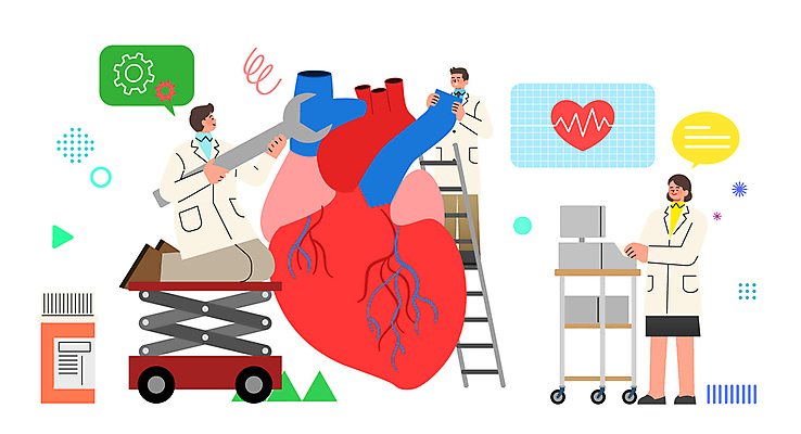 전신 여자 남자 말풍선 일러스트 사다리 실험 미소 들기 성인 세명 건강관리 의사 하트 심장 스패너 잡기 맥박 장기 무릎꿇기 연구원 분석 톱니바퀴 심장박동기계 청약통장 성인만 국내일러스트 AI파일 모양 직업 컨셉 신체 의학 모션 표정 건강 관리 사람 의료진 도구 공구 의료용품 장기_의학 통장 파일형식 벡터 청약