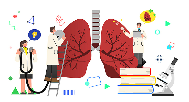 전신 여자 남자 말풍선 일러스트 전구 사다리 청진기 현미경 실험 미소 들기 성인 책 세명 건강관리 의사 심장 허파 장기 연구원 분석 십자마크 성인만 국내일러스트 AI파일 직업 컨셉 신체 의료기기 모션 표정 건강 실험기구 관리 사람 의료진 도구 장기_의학 호흡기관 파일형식 벡터