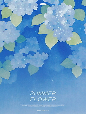 PSD 잎 일러스트 여름꽃 자연 수채화 사람없음 파란색 고요 여름풍경 감성 수국 국내일러스트 식물 꽃 컬러 컨셉 풍경 생태계 파일형식 여름_계절