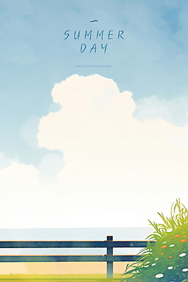 PSD 구름 바다 일러스트 하늘 수채화 사람없음 햇빛 여름풍경 들꽃 풀 시원함 감성 나무울타리 수평선 청량 국내일러스트 자연요소 식물 꽃 컨셉 풍경 울타리 태양 파일형식 여름_계절