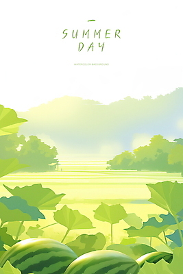 PSD 나무 잎 일러스트 수채화 산 수박 사람없음 햇빛 여름풍경 시원함 감성 수박밭 국내일러스트 식물 컨셉 밭 과일 풍경 태양 파일형식 여름_계절