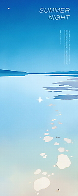 PSD 모래 일러스트 해변 사람없음 파란색 모래사장 고요 여름풍경 감성 밤바다 여름밤 윤슬 국내일러스트 물결 바다 컬러 컨셉 풍경 여름 야간 파일형식 여름_계절