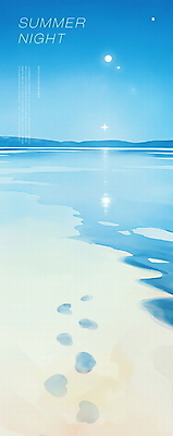 PSD 모래 일러스트 해변 사람없음 파란색 반짝임 모래사장 고요 여름풍경 보름달 달빛 감성 밤바다 여름밤 윤슬 국내일러스트 물결 바다 컬러 컨셉 모션 풍경 여름 달 야간 파일형식 여름_계절