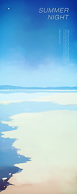 PSD 모래 일러스트 해변 사람없음 파란색 모래사장 고요 여름풍경 감성 밤바다 여름밤 국내일러스트 바다 컬러 컨셉 풍경 여름 야간 파일형식 여름_계절