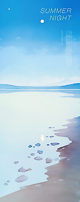 PSD 모래 일러스트 해변 사람없음 파란색 모래사장 고요 여름풍경 보름달 감성 밤바다 여름밤 국내일러스트 바다 컬러 컨셉 풍경 여름 달 야간 파일형식 여름_계절