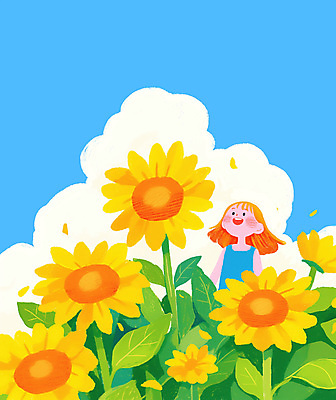 PSD 구름 여자 꽃잎 어린이 하늘색 잎 꽃밭 일러스트 여름꽃 하늘 동화 바람 해바라기 한명 미소 소녀 노란색 여름풍경 큼 시원함 상쾌 소인 소녀한명만 흩날리기 청량 국내일러스트 자연요소 식물 1 꽃 감정 컬러 모션 날씨 표정 사람 풍경 파란색 크기 여자한명만 소녀만 파일형식 여름_계절