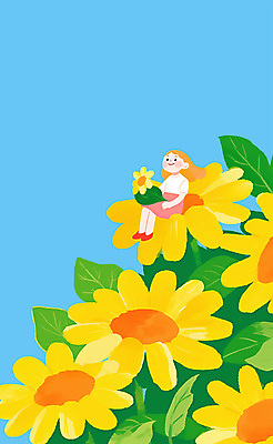 PSD 여자 어린이 하늘색 잎 꽃밭 일러스트 여름꽃 하늘 동화 해바라기 한명 미소 들기 앉기 소녀 노란색 여름풍경 큼 시원함 상쾌 소인 소녀한명만 국내일러스트 식물 1 꽃 감정 컬러 모션 표정 사람 풍경 파란색 크기 여자한명만 소녀만 파일형식 여름_계절