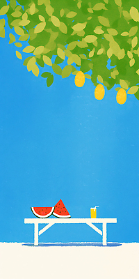 JPG 나무 무료이미지 하늘색 일러스트 하늘 단면 나뭇잎 잔 수박 빨대 사람없음 여름 평화 고요 주스 시원함 평상 냉음료 수박조각 국내일러스트 AI일러스트 AI콘텐츠 식물 식기 계절 음료 조각 컨셉 잎 과일 파란색 파일형식