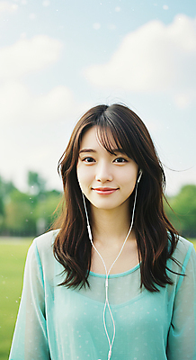 JPG 나무 구름 편집이미지 우먼라이프 공원 여자 이어폰 하늘 한명 미소 잔디 상반신 성인 일상 햇빛 뷰티풀 의료성형뷰티 성인여자한명만 편집실사 AI인물포토 AI콘텐츠 자연요소 식물 1 라이프스타일 공공시설 음향기기 표정 사람 라이프 태양 CG 여자한명만 성인여자만 파일형식 AI포토