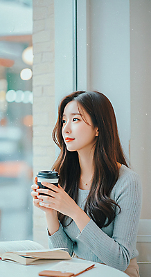 JPG 편집이미지 우먼라이프 응시 여자 목걸이 창문 식탁 한명 미소 들기 앉기 상반신 성인 일상 책 독서 펼침 카페 니트 보케 뷰티풀 테이크아웃컵 의료성형뷰티 성인여자한명만 편집실사 AI인물포토 AI콘텐츠 1 라이프스타일 시선 상의 장신구 모션 탁자 표정 사람 라이프 컵 상점 CG 여자한명만 성인여자만 파일형식 AI포토