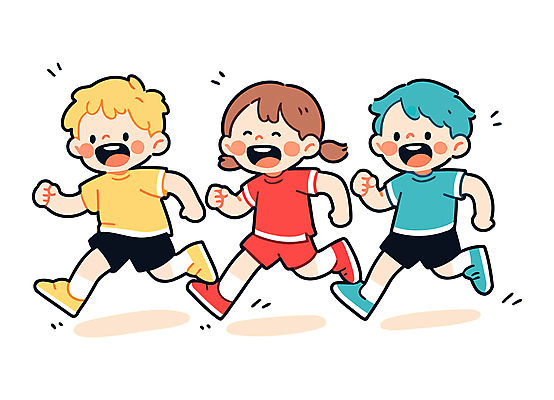 전신 여자 남자 어린이 일러스트 함께함 웃음 소녀 소년 세명 친구 달리기 즐거움 러닝 어린이만 일러캐릭터 AI파일 캐릭터 감정 컨셉 관계 모션 표정 사람 파일형식 벡터