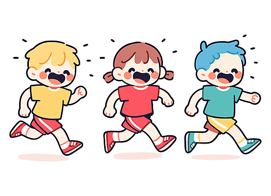 전신 여자 남자 어린이 일러스트 함께함 웃음 소녀 경기 소년 세명 친구 달리기 즐거움 러닝 어린이만 일러캐릭터 AI파일 캐릭터 감정 스포츠 컨셉 관계 모션 표정 사람 파일형식 벡터