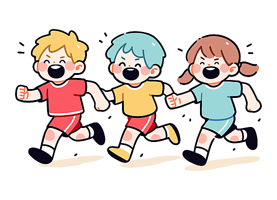 전신 여자 남자 어린이 일러스트 함께함 웃음 소녀 소년 세명 친구 달리기 손잡기 즐거움 러닝 어린이만 일러캐릭터 AI파일 캐릭터 감정 컨셉 관계 모션 표정 사람 파일형식 벡터