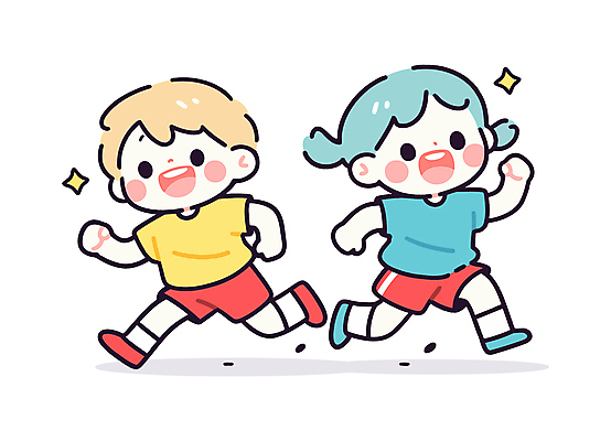 전신 여자 남자 어린이 일러스트 함께함 웃음 소녀 소년 두명 친구 반짝임 달리기 즐거움 러닝 어린이만 일러캐릭터 AI파일 캐릭터 감정 컨셉 관계 모션 표정 사람 파일형식 벡터