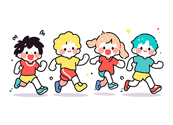 전신 여자 남자 어린이 일러스트 함께함 웃음 소녀 소년 여러명 친구 달리기 즐거움 러닝 어린이만 일러캐릭터 AI파일 캐릭터 감정 다수 컨셉 관계 모션 표정 사람 파일형식 벡터