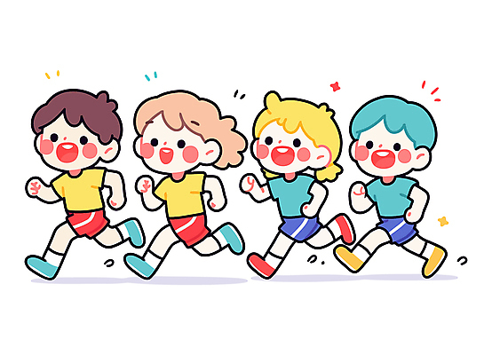 전신 여자 남자 어린이 일러스트 함께함 웃음 소녀 소년 여러명 친구 달리기 활발 즐거움 속도 러닝 어린이만 일러캐릭터 AI파일 캐릭터 감정 다수 컨셉 관계 모션 표정 사람 파일형식 벡터