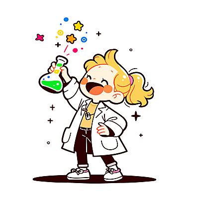 전신 여자 어린이 일러스트 실험 한명 들기 소녀 반짝임 관찰 실험복 과학자 즐거움 둥근플라스크 소녀한명만 일러캐릭터 AI파일 직업 캐릭터 1 감정 과학 모션 사람 가운 플라스크 학자 여자한명만 소녀만 파일형식 벡터