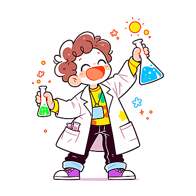 전신 남자 어린이 일러스트 실험 한명 들기 소년 반짝임 태양 관찰 실험복 이름표 과학자 즐거움 시험관 삼각플라스크 소년한명만 일러캐릭터 AI파일 자연요소 직업 캐릭터 1 감정 과학 모션 실험기구 사람 가운 플라스크 학자 남자한명만 소년만 파일형식 벡터