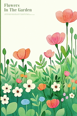 PSD 잎 일러스트 사람없음 초록색 정원 튤립 보테니컬아트 국내일러스트 식물 꽃 컬러 파일형식