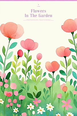 PSD 분홍색 잎 일러스트 사람없음 초록색 정원 튤립 꽃봉오리 보테니컬아트 국내일러스트 식물 꽃 컬러 파일형식