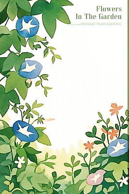 PSD 잎 일러스트 사람없음 초록색 정원 덩굴 나팔꽃 보테니컬아트 국내일러스트 식물 꽃 컬러 파일형식