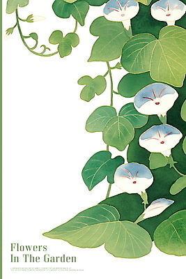 PSD 잎 일러스트 사람없음 초록색 정원 덩굴 나팔꽃 보테니컬아트 국내일러스트 식물 꽃 컬러 파일형식