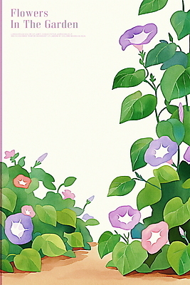 PSD 잎 일러스트 사람없음 초록색 정원 덩굴 나팔꽃 보테니컬아트 국내일러스트 식물 꽃 컬러 파일형식