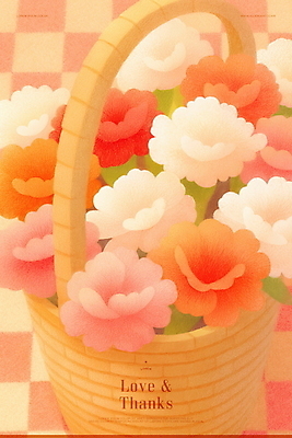 PSD 일러스트 따뜻함 선물 사랑 사람없음 부모 주황색 마음 어버이날 스승의날 카네이션 감사 체크무늬 꽃바구니 부드러움 가정의달 감성 정성 국내일러스트 기념일 꽃 감정 컬러 컨셉 무늬 가족 바구니 감각 5월 파일형식
