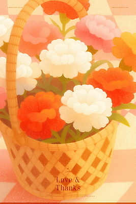 PSD 잎 일러스트 따뜻함 선물 사랑 사람없음 부모 주황색 마음 어버이날 스승의날 카네이션 감사 체크무늬 꽃바구니 부드러움 가정의달 감성 정성 국내일러스트 식물 기념일 꽃 감정 컬러 컨셉 무늬 가족 바구니 감각 5월 파일형식