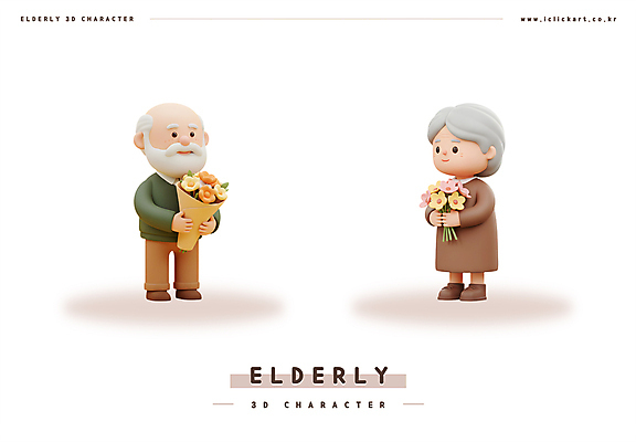 전신 PSD 편집이미지 여자 할아버지 노년 남자 할머니 꽃다발 3D캐릭터 들기 두명 3D 노부부 점토 노인만 편집3D 캐릭터 부부 꽃 모션 사람 성인 디지털합성 성인만 파일형식
