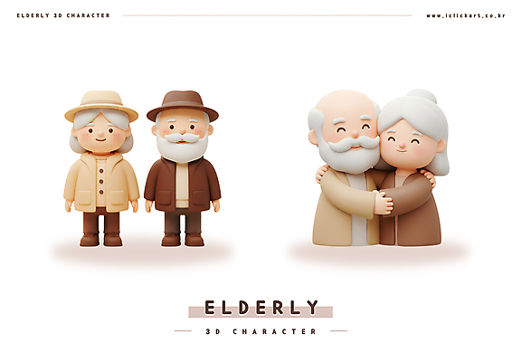 전신 PSD 편집이미지 여자 할아버지 노년 남자 할머니 포옹 3D캐릭터 여러명 상반신 갈색 3D 노부부 중절모 점토 노인만 편집3D 캐릭터 모자_잡화 부부 컬러 다수 안기 사람 성인 디지털합성 성인만 파일형식