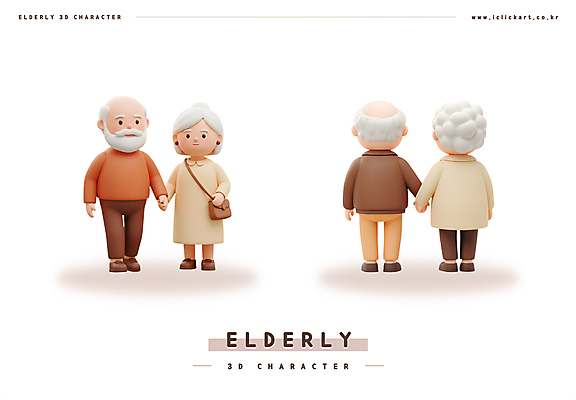 PSD 편집이미지 여자 할아버지 노년 남자 할머니 3D캐릭터 여러명 뒷모습 3D 걷기 손잡기 노부부 산책 크로스백 점토 노인만 편집3D 캐릭터 부부 뷰포인트 다수 가방 모션 휴식 사람 성인 디지털합성 성인만 파일형식