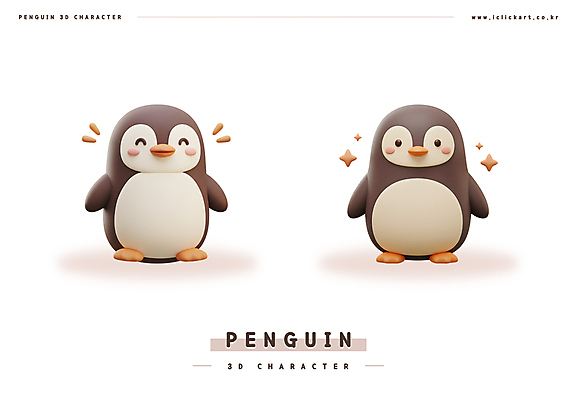 PSD 편집이미지 두마리 미소 사람없음 반짝임 3D 귀여움 펭귄캐릭터 편집3D 동물캐릭터 컨셉 2 모션 표정 디지털합성 펭귄 파일형식