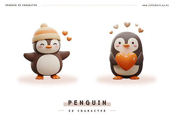 PSD 편집이미지 두마리 팔벌리기 털모자 사랑 미소 들기 사람없음 3D 귀여움 하트 펭귄캐릭터 편집3D 모양 모자_잡화 감정 동물캐릭터 컨셉 2 모션 표정 디지털합성 펭귄 파일형식