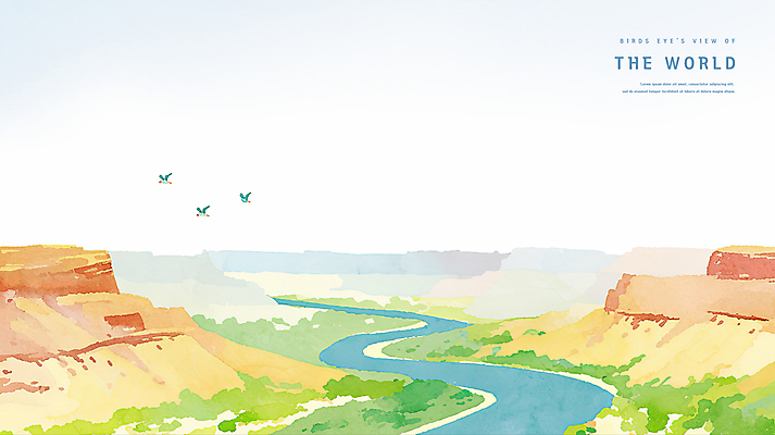 PSD 나무 구름 일러스트 조류 하늘 수채화 풍경 사람없음 강 골짜기 계곡 절벽 암석 그랜드캐니언 국내일러스트 자연요소 식물 동물 자연 미국 돌_바위 파일형식