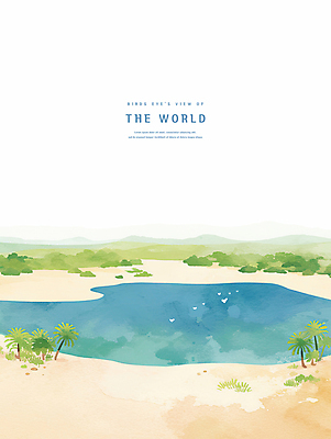 PSD 모래 일러스트 수채화 풍경 사람없음 모래사장 야자수 사막 오아시스 국내일러스트 나무 바다 파일형식