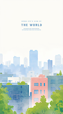 PSD 나무 일러스트 수채화 풍경 빌딩 사람없음 도시 옥상 국내일러스트 식물 건물 파일형식