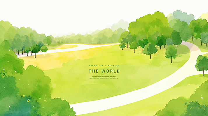 PSD 나무 공원 일러스트 수채화 풍경 잔디 초원 사람없음 산책로 광장 국내일러스트 식물 공공시설 길 파일형식