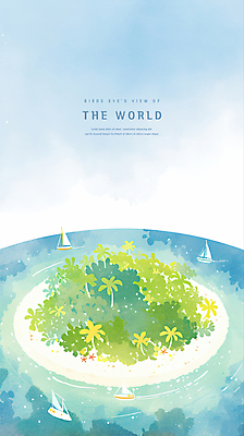 PSD 바다 섬 요트 일러스트 하늘 수채화 풍경 사람없음 모래사장 야자수 돗단배 국내일러스트 나무 배_교통 파일형식